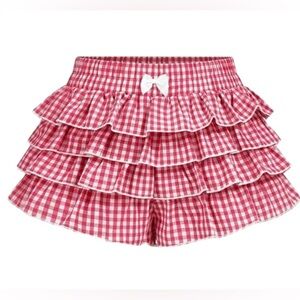 NWT Gingham Elastic Waist Bow Knot Tiered Layer Ruffle Mini Skort Size 2XL